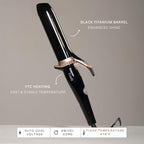 TAIFF Curves Professional Black Titanium Curling Iron – High-Performance Hair Curler & Rizadora para Cabello with Dual Voltage | Fixed Temperature 410°F | 1 1/2”