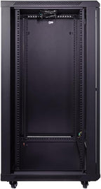 NavePoint 22U Server Cabinet Wall Mount Rack Enclosure with Caster Wheels, 2 Fans, Locking Glass Door, Removable Side Panels – 22U Network Cabinet 23.6” Deep, 19” Server Rack for A/V Equipment