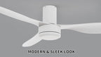 SMAAIR 52 Inch Ceiling Fan No Light with Remote, Flush Mount Modern Ceiling Fan without Lights, Quiet DC Motor, 10 Speed Adjustable, Indoor 3 Blade Ceiling Fan for Indoor Bedroom Living Room, White