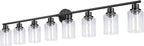 Guliaofo 8-Light Black Vanity Lights, Modern Bathroom Light Fixtures with Clear Glass Shade, Wall Lamps for Mirror Kitchen Hallway Cabinet Living Room Sconces Lights - E26