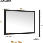 SMIROR Matte Black Bathroom Mirror for Over Sink 48x 36 inch, Metal Thick Frame Rectangle Vanity Mirror for Wall, Anti-Rust, Horizontally or Vertically Mounted