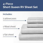RV Short Queen Sheet Set 60 X 75 - 4 Piece RV Short Queen Bed Sheets - Soft, Breathable & Cooling - Designed for Bunks, Trailers & Campers - Fits 8” to 12" Mattress - Luxury Bedding - Grey Stripes 2