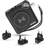 PWRMobile PWR Travel PRO 5-in-1 Power Bank – 10,000mAh with Built-in Cables – 20W USB-C + 15W Wireless Charging – Compact Portable Charger for iPhone & Android- Black