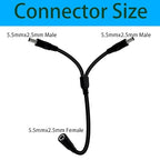 1.3FT 5.5mmx2.5mm 14AWG 12V/24V DC Power Splitter 1Female to 2Male High Power 5525 Connector for Solar Panel, Energy Storage Power Supply, Outdoor Power Supply, LED Strip Light 2pcs