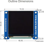 waveshare 1.5inch RGB OLED Display Module 128x128 Pixels 16-bit High Color (65K Colors) with Embedded Controller Communicating via SPI Interface.