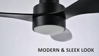 SMAAIR Ceiling Fan with Light and Remote Control 52 Inch, Flush Mount Ceiling Fans with Lights, Reversible, Noiseless DC Motors, Dimmable, Indoor Ceiling Fan for Bedroom, Living Room, Black
