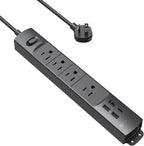 TROND Surge Protector Power Strip with USB, Ultra Thin Flat Plug 3ft Extension Cord 1625W, 3 USB A & 1 USB C, 4 AC Outlets 1440J Surge Protection, ETL Listed, Wall Mount for Home Office Dorm, Black