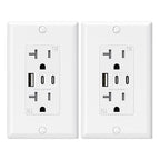 ELEGRP USB Outlets, 20 Amp Wall Outlet with 3 USB Ports, Dual USB C Ports Outlets, TR Tamper-Resistant USB Outlets Receptacles, Wall Plate Included, UL/CUL Listed, 2 Pack, White
