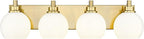 METWET Bathroom Light Fixtures, 4 Light Brushed Gold Vanity Light, 26 Inch Modern Wall Sconces with Globe Milk White Glass Shade, Vanity Lighting Fixtures Over Mirror, VL195-BG-ML-4