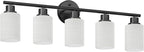Guliaofo 5-Light Bathroom Light Fixtures, E26 Base Vanity Lights for Mirror with Textured Milky White Glass Shade, Modern Kitchen Light Fixtures Wall Sconce Light - Black