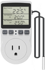 KETOTEK Digital Thermostat Outlet Plug Temperature Controller Outlet Socket 120V Heating Cooling Control 110V 15A Celsius Fahrenheit Display White