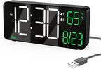 KOSUMOSU Digital Alarm Clocks for Bedrooms,6.7in Black Small Digital Clock for Bedroom, Auto Dimming,Date,Week,Seconds or Indoor Temperature,Desk Clocks for Living Room,LED Alarm Clock Calendar