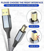 sweguard Printer Cable 15ft, USB-A to USB-B Cable, High Speed Nylon Braided Scanner Printer Cord for HP Canon Dell Epson Brother Lexmark Xerox Samsung Piano DAC & More-Black