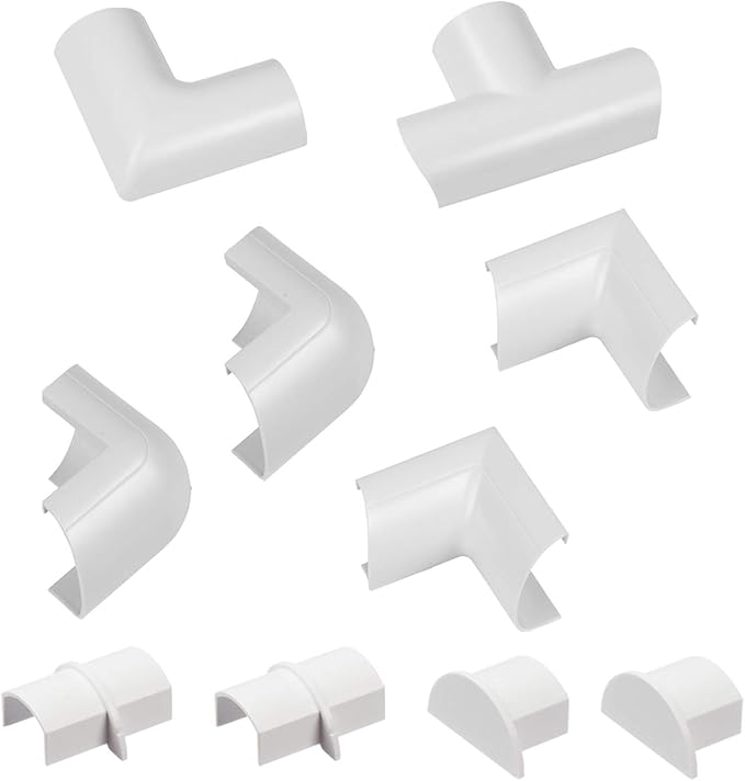 D-Line Medium Cable Raceway Accessory Pack, Join 1.18in x 0.59in Cord Cover Lengths, 10 Accessories Included, Hide Cords Around a Variety of Angles - White