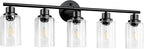 Guliaofo 5-Light Black Bathroom Vanity Lights, E26 Modern Bathroom Light Fixtures with Clear Glass Shade, Mirror Kitchen Hallway Cabinet Living Room Sconces Wall Lights