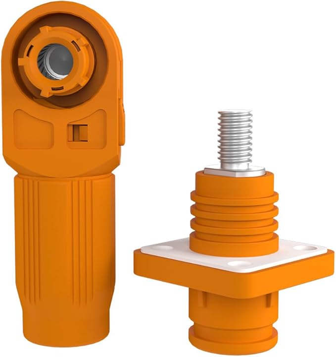 1 Set Battery Energy Storage Connector, Quick Plug Terminal High Current Connectors Right Angle Plug and Socket IP67 Waterproof Power Connector Stud Wiring Method 120A 25mm² (120A, Orange)