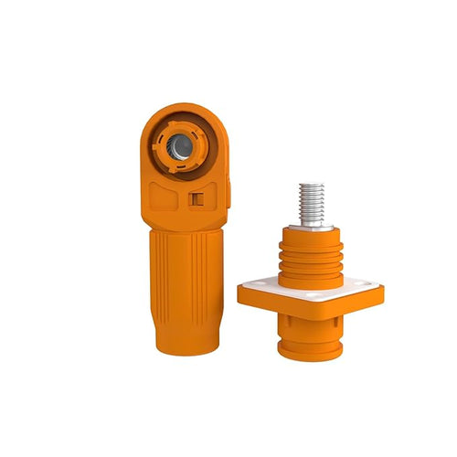 70A Battery Energy Storage Connector, 10mm² High Current Connectors IP67 Waterproof Stud Wiring Power Adapter Quick Plug Terminal Right Angle Plug and Socket (1000V Orange)