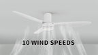 SMAAIR 52 Inch Ceiling Fan No Light with Remote, Flush Mount Modern Ceiling Fan without Lights, Quiet DC Motor, 10 Speed Adjustable, Indoor 3 Blade Ceiling Fan for Indoor Bedroom Living Room, White