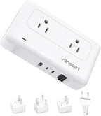 vansoet 220V to 110V Converter for European Travel, Voltage Converter US to Europe, Universal Travel Adapter with 2 USB C Ports & 1USB-A Port, Power Plug Combo for Curling Iron Hair Straighteners