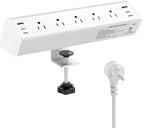 Tecmojo Desk Clamp Power Strip 5 Outlet with 2 USB A and 4 USB C Ports, 6 ft Cord, Desk Outlet Station Fit 1.6" Tabletop Edge,Over Loading Protection,ETL Listed,White