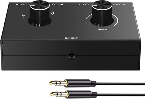 4-Way 3.5mm Stereo Audio Switcher - Passive Speaker Headphone Manual Selector Splitter Box (4 In - 1 Out)