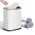 8L/2.1 Gallon Small Bathroom Trash Can with Lid, Swing-Top Rectangular Waste Bin, Stainless Steel Garbage Can for Home, Office, Toilet, Bedroom, Living-Room (White)