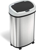 iTouchless SensorCan 50 Liter / 13 Gallon Kitchen Trash Can with Wheels & Odor Filter – Mobile Motion Sensor Stainless Steel Garbage Bin for Home, Office, Garage, Slim Oval Shape Large Capacity Design