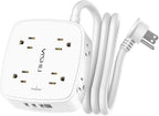 5Ft Surge Protector Power Strip - 8 Widely Outlets with 4 USB Ports, 3 Side Outlet Extender with 5 Feet Extension Cord, Flat Plug, Wall Mount, Desk USB Charging Station, ETL,White