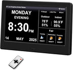 2025 Digital Clock with Weather Forecast & Temperature/Humidity Large Display,Auto Time Sync, Custom Alarms & Medication Reminders, Elderly Memory Loss (Black, 7 Inch)