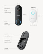 REOLINK Video Doorbell WiFi Camera - Wired 2K Outdoor, 5G&2.4G WiFi, 4:3 Wide View Angle, Smart Detection, Local Storage, No Subscription Front Door Home Security, Customized Chime V2