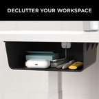 HumanCentric Under Desk Storage Shelf, Drawer Organizer for Office, Workstations, Tables, Sit Stand Desks, Gaming Setups, Mountable Storage Tray, Cable Management, Screw or Stick On, 2 Pack