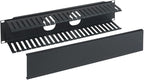 ICC 2U Finger Duct Cable Manager Panel with Cover, Plastic with Metal Back Frame, 3" Depth, Horizontal Cable Management, Rackmount for 19” Network Racks, Black, Single Pack