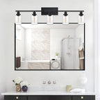 WINSHEN 40 Inches Length Black Bathroom Lighting Fixtures, 5-Light Modern Industrial Wall Sconce Vanity Light Fixture with Seeded Glass for Bedroom Over Mirror