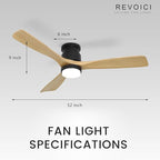 revoici Flush Mount Ceiling Fan with Light Remote, 52inch Natural Wood Ceiling Fans, 6 Speeds Reversible DC Motor 3CCT LED Lighting, Indoor Outdoor Fan Farmhouse Bedroom Living Room