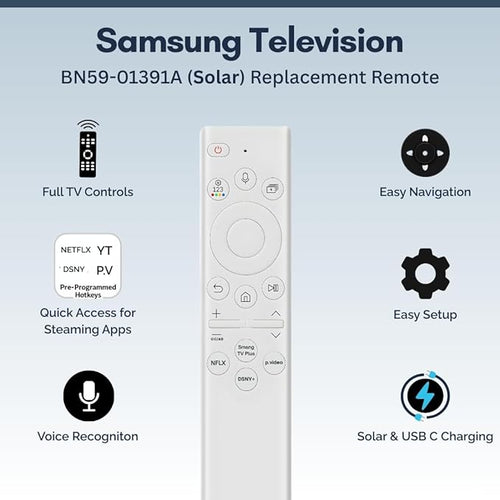 2 Pack BN59-01391A Samsung TV Remote Control Replacement for Smart TV - Easy Setup, Universal Bluetooth/IR Voice Remote, Solarcell - Works with Samsung QLED, Frame, Crystal UHD, 4K, & LED Smart TVs