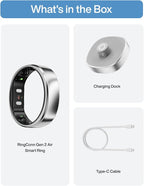 RingConn Gen 2 Air, Ultra-Thin AI Smart Ring, 10-Day Battery Life, Fitness/Sleep/Stress/HR Tracker for Women&Men, No App Fee for Standard Features, iOS & Android Compatible (Size 8, Galaxy Sliver)