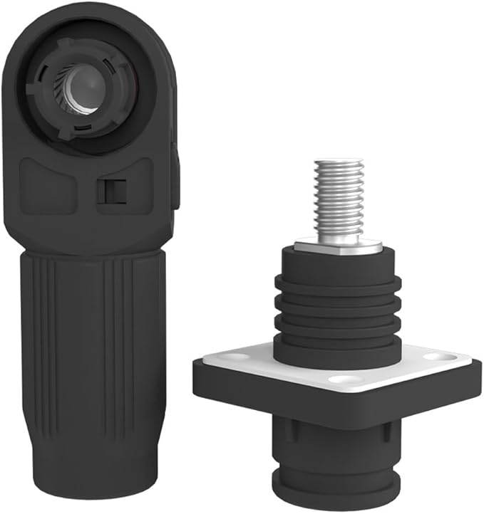 1 Set Battery Energy Storage Connector, Quick Plug Terminal High Current Connectors Right Angle Plug and Socket IP67 Waterproof Power Connector Stud Wiring Method 150A 35mm² (150A, Black)