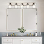 WINSHEN 5-Lights Bathroom Vanity Light Fixtures, Modern Brushed Nickel Wall Sconce Lighting with Rectangular Frosted Glass Shades, E26 Bulb Base