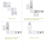 LightingWill 10pcs Pack L Shape Solderless Snap Down 2Conductor LED Strip Connector for Right Angle Corner or 90 Degree Connection of 8mm Wide 3528 2835 Single Color Flex LED Strips