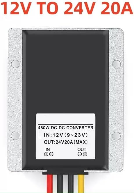 480W 20A DC-DC Boost Converter,12V to 24V Step-Up Voltage Regulator with Waterproof & Short Circuit Protection for Trucks, Golf Carts