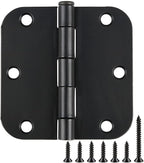 3 Pack Interior Matte Black Door Hinges Rounded 3.5 Inch x 3 1/2" Indoor Heavy Duty Metal Hardware Kits 3 ½" 5/8" Radius Office Flat Hinge for Bifold Doors Decorate Master Guest Bedroom Storage Room