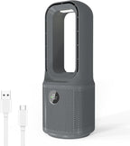 MEIIS Desk Fan Bladeless, 14 Inch USB Rechargeable Tower Fan with 9 Speed Adjustable, 3 Light, 60° Oscillating, 9H Timer, 5000mAh Battery Cooling Small Table Fan for Bedroom, Office, Nightstand, Grey