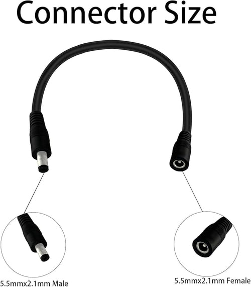 5.5mm x 2.1mm 1FT DC Power Extension Cable Male to Female 12V/24V 14AWG DC Connection Cable for CCTV Surveillance Camera Amplifiers LED Strip Lights Solar Panels Energy Storage Power Supply 2 pcs