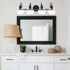 WINSHEN 4-Lights Contemporary Bathroom Light Fixtures Over Mirror with Seeded Globe Glass Shades, Black Rustic Vanity Wall Lighting for Bedroom Dressing Cabinet