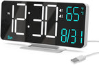 KOSUMOSU Digital Alarm Clocks 6.7in Small Digital Clock for Bedroom,Auto Dimming,Dual Alarm, Date, Seconds, Day of Week, Indoor Temperature,Desk Clock for Classroom,LED Clocks for Living Room