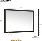 SMIROR Matte Black Bathroom Mirror for Over Sink 48x 40 inch, Metal Thick Frame Rectangle Vanity Mirror for Wall, Anti-Rust, Horizontally or Vertically Mounted