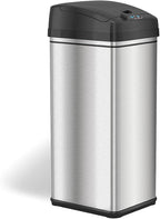 iTouchless 13 Gallon Kitchen Trash Can with Odor Filter, Automatic Motion Sensor Bin, Soft-Close Stainless Steel, Slim Wastebasket for Narrow Spaces, Silver