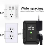 USB Wall Charger, Surge Protector, QINLIANF 5 Outlet Extender with 4 USB Charging Ports (4.8A Total) 3-Sided 1680J Power Strip Multi Plug Outlets Wall Adapter Spaced for Home Travel Office(2U2C),Black