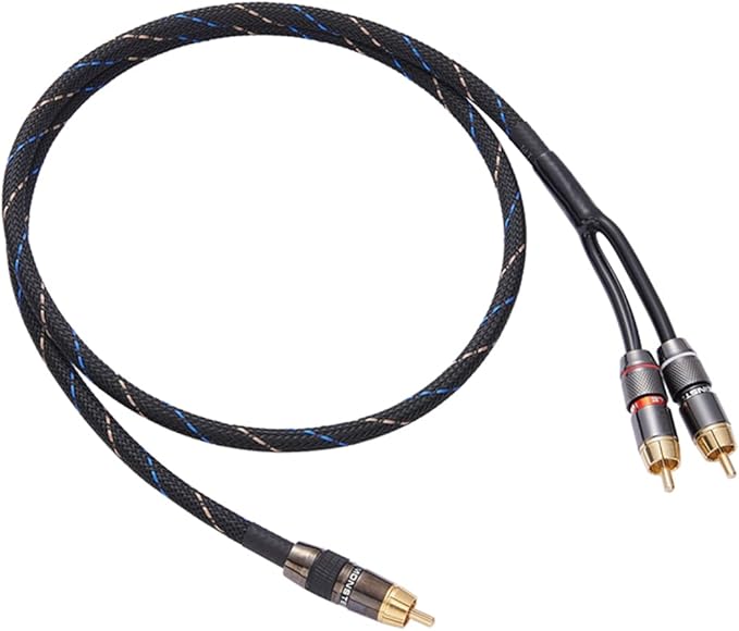 JORZOR Audiophile RCA to 2RCA Subwoofer Cable,1 RCA Male to 2 RCA Male Audio Cable RCA Y-Adapter,Oxygen-Free Copper,Nylon Braided Jacket (1M(3.3FT))