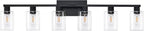 SOPEAS 6-Light Bathroom Vanity Light Black Vanity Lights for Bathroom Light Fixtures Matte Black 6 Light Fixtures with Clear Glass Shades for Bath Over Mirror